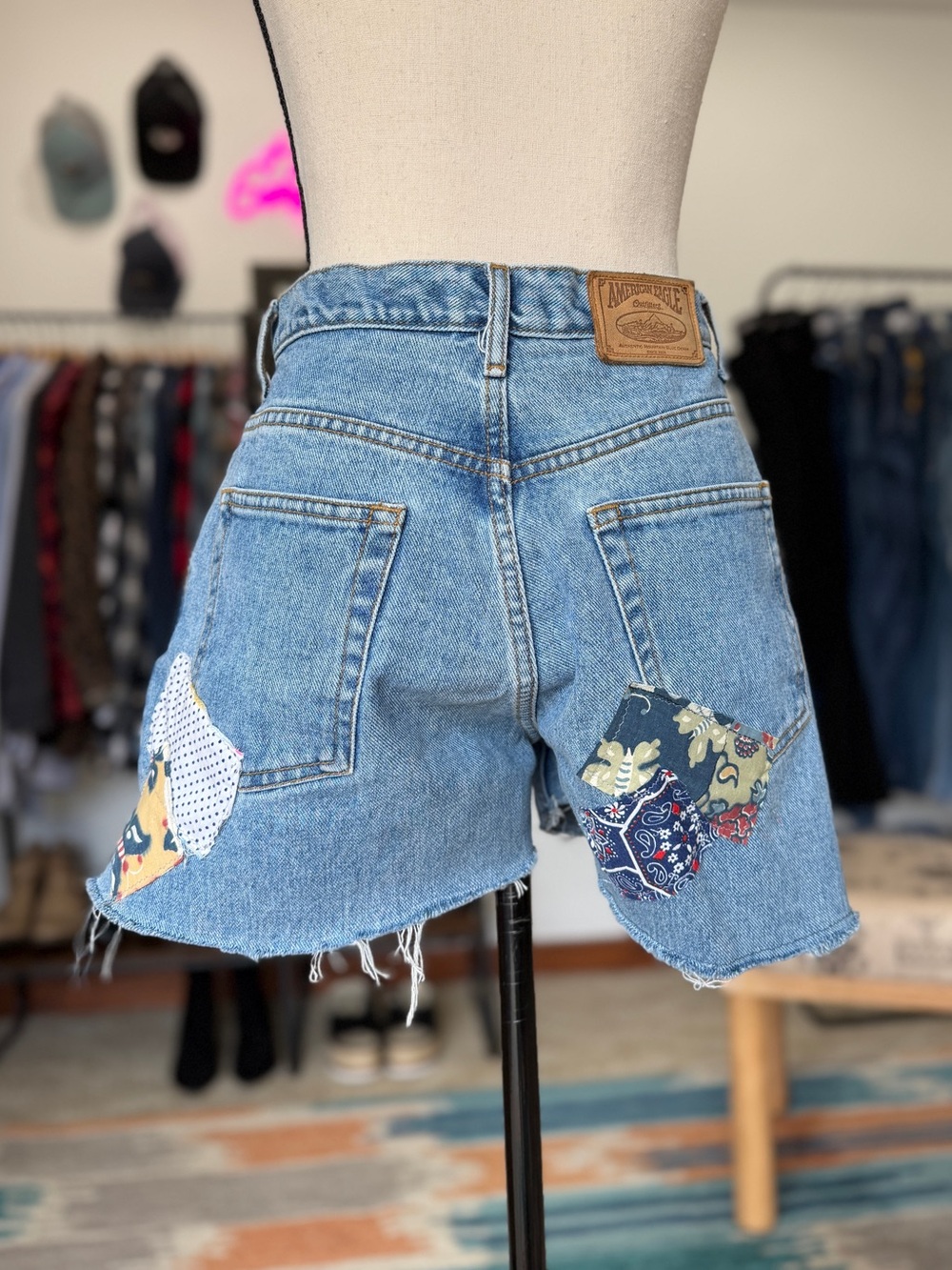 Vintage Reworked Button Front Patchwork Denim Shorts - Picture 4 of 13